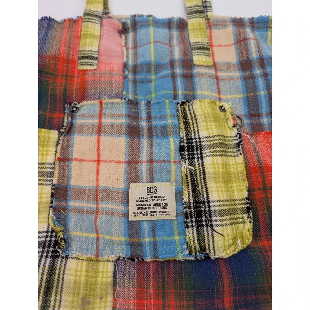 BDG Patchwork Plaid Tote Bag Large Multicolor Boho Urban Outfitters Grunge Indie